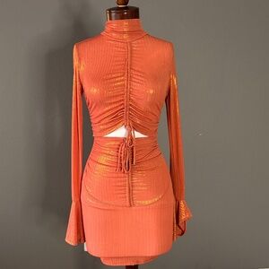 Fashion Nova NWT Coral Like a jewel lurex stretch Cut out Turtleneck dress Sz XS